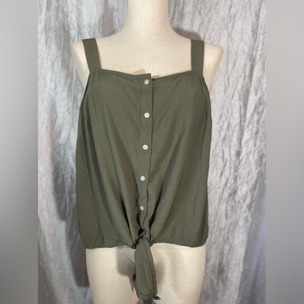 The Loft Outlet green  button up tank top with front tie XL